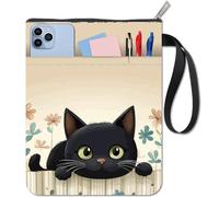 craspire Housse de Protection en Tissu 11x8.6 po avec Fermeture Éclair Motif Chat Noir et Fleur Lavable et Réutilisable Double Face pour Carnet de Notes Couverture Rigide Idéal comme Cadeau