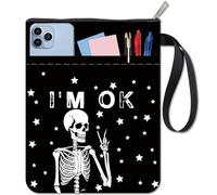 craspire Housse de Protection en Tissu avec Fermeture Éclair Motif Squelette et Crâne Style Gothique Noir 11x8.6 po Lavable Double Face Réutilisable pour Carnet de Notes Couverture Rigide Idéal