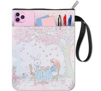 craspire Housse de Protection pour Livre 11x8.6 po Motif Arbre Rose Lapin et Fleurs Couvertures de Livres Couvertures de Poche Tissu Lavable Poignée avec Fermeture Éclair Poche Avant