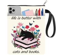 craspire Housse de Protection pour Livre 11x8.6 po Motif Chat Noir Papillon et Fleur Lavable avec Poignée et Fermeture Éclair Idéale pour Les Amoureux des Livres et Les Lecteurs