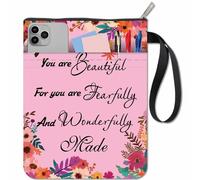 CRASPIRE Housse de Protection pour Livre à Motif Floral Lavable Motif Fleurs Mots Livres Imprimés Cahier Sac de Poche avec Fermeture Éclair et Poche Supplémentaire pour Lecteurs de Manuels Enseignants