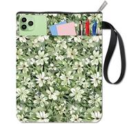 craspire Housse de Protection pour Livre Aquarelle Florale Verte avec Fermeture Éclair et Poche Avant Housse Lavable en Tissu à Fleurs pour Carnet de Notes Sac de Protection pour Manuels Scolaires