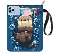 CRASPIRE Housse de Protection pour Livre de Loutres Motif Animaux Marins Couverture Bleue pour Livres Brochés Couverture de Livre en Tissu Lavable avec Fermeture Éclair et Poche Supplémentaire