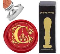 craspire Initiales Alphabet C Cachet de Cire Lettre Vintage Amovible en Laiton Argenté Têtes de Cachet 25 mm en Cuivre avec Poignée en Bois pour Mariage, Noël, Enveloppes, Cartes D'Invitation