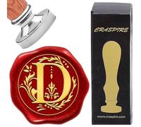 craspire Initiales Alphabet D Cachet de Cire Lettre Vintage Amovible en Laiton Argenté Têtes de Cachet 25 mm en Cuivre avec Poignée en Bois pour Mariage, Noël, Enveloppes, Cartes D'Invitation