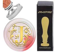 craspire Initiales Alphabets Tampons de Cire Lettre J Têtes de Tampon de Cachetage en Laiton Argenté Amovibles Vintage 25 mm avec Poignée en Bois pour Mariage Enveloppes de Noël Cartes D'Invitation