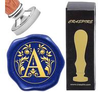 craspire Initiales Alphabets Un Sceau de Cire Lettre Vintage Amovible en Laiton Argenté Têtes de Tampon de Scellage 25 mm en Cuivre avec Poignée en Bois pour Mariage, Noël, Enveloppes