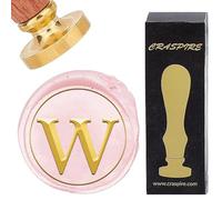 craspire Initiales Alphabets W Cachets de Cire Lettre Vintage Têtes de Cachet en Laiton Amovibles 25 mm en Cuivre avec Poignée en Bois pour Mariage, Enveloppes de Noël, Cartes D'Invitation, Bricolage