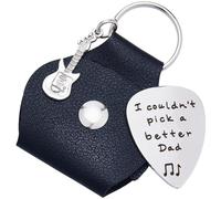 CRASPIRE Je Ne Pouvais Pas Choisir un Meilleur Papa Porte-Médiators de Guitare Porte-Clés en Acier Inoxydable Gravure Médiators de Guitare Bijoux Cadeau Cadeaux Sur le Thème de la Guitare en Cuir pour