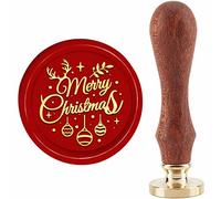 craspire Joyeux Noël Sceau de Cire Tampon Boule de Noël Cachet Bois 30 mm/1.18 Pouces Amovible Tête en Laiton Cachet Cachet avec Manche en Bois pour Noël Invitations Cadeaux Cartes de Vœux Wrap