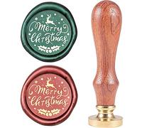 craspire Joyeux Noël Sceau de Cire Timbre Elk Gui Vintage Cire à Cacheter Timbre X'MAS Eve Tête en Laiton Manche en Bois Amovible 25mm pour Enveloppes Invitations de Mariage Emballages de Vin Noël