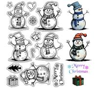 craspire Joyeux Noël Tampons Transparents Bonhomme de Neige Flocon de Neige Mots de Vœux de Vacances Tampon en Caoutchouc Cadeau de Noël Réutilisable Vintage Transparent Silicone pour l'hiver DIY