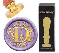 CRASPIRE Lettre D Cachet de Cire Rétro Alphabet Initiales Cachet de Cire Classique Vintage 26 lettres AZ 25 mm Tête en Laiton Amovible Manche en Bois pour Enveloppe Invitation Embellissement Bricolage