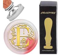 craspire Lettre E Cachet de Cire Rétro Alphabet Initiales Cachet de Cire Classique Vintage 26 Lettres AZ 25 mm Amovible Couleur Argent Plaqué Tête en Laiton Poignée en Bois pour Invitation