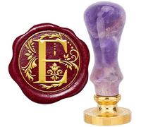 craspire Lettre E Cachet de Cire Rétro Alphabet Initiales Cachet de Cire Vintage 26 Lettres AZ 25 mm Tête en Laiton Amovible avec Poignée en Améthyste pour Décoration de Cadeau D'Invitation