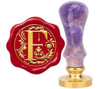 craspire Lettre F Cachet de Cire Rétro Alphabet Initiales Cachet de Cire Vintage 26 Lettres AZ 25 mm Tête en Laiton Amovible avec Poignée en Améthyste pour Décoration de Cadeau D'Invitation