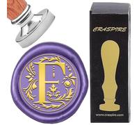 CRASPIRE Lettre F Sceau de Cire Timbre Rétro Alphabet Initiales Cire à Cacheter Timbre Classique Vintage 26 Lettres AZ 25mm Amovible Couleur Argent Plaqué Tête en Laiton Manche en Bois pour Invitation