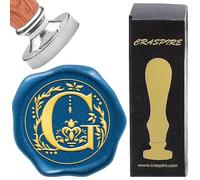 craspire Lettre G Cachet de Cire à Cacheter Rétro Alphabet Initiales Cachet de Cire Classique Vintage 26 Lettres AZ 25 mm Amovible Couleur Argent Plaqué Tête en Laiton Manche en Bois pour Enveloppe