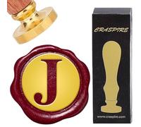 craspire Lettre J Cire Sceau Timbres Rétro Alphabet Initiales Cire à Cacheter Timbre Classique Vintage 26 Lettres AZ 25mm Tête en Laiton Amovible Manche en Bois pour Enveloppes Invitation Emballage