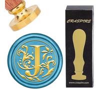 craspire Lettre J Initiales Tampon de Cire à Cacheter Rétro Alphabet Tampons de Cire Classique Vintage 26 Lettres AZ 25mm Tête en Laiton Amovible Manche en Bois pour Enveloppe Invitation