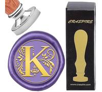 craspire Lettre K Cachet de Cire Rétro Alphabet Initiales Cachet de Cire Classique Vintage 25 mm Argent Tête en Laiton Amovible Manche en Bois pour Enveloppe Invitation Embellissement Bricolage