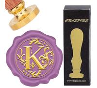 CRASPIRE Lettre K Initiales Tampon de Cire à Cacheter Rétro Alphabet Tampons de Cire Classique Vintage 26 Lettres AZ 25mm Tête en Laiton Amovible Manche en Bois pour Anniversaire de Mariage Invitation