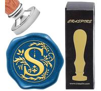 craspire Lettre S Initiales Tampon de Cire à Cacheter Rétro Alphabet Tampons de Cire Classique Vintage 26 Lettres AZ 25 mm Tête en Laiton Plaqué Argent Amovible Manche en Bois Enveloppe Invitation