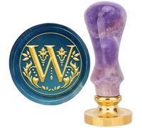 craspire Lettre W Tampons de Cire en Pierre Naturelle Poignée Cristal Violet 25mm Têtes de Timbre de Cacheter en Laiton Feuille Vintage Amovibles Rétro pour Enveloppes de Mariage Lettres Invitations