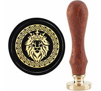 craspire Lion Sceau de Cire Timbre Couronne Timbres de Cire à Cacheter 30mm Tête de Timbre en Laiton Amovible Rétro Vintage avec Manche en Bois pour Invitations Emballage Cadeau
