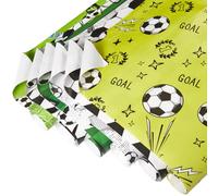 CRASPIRE Lot de 12 rouleaux de papier cadeau 6 styles de football, pliés à plat, blanc, noir, impression ballon de football, papier d'art pour fête d'anniversaire, jeux de saison, travaux manuels