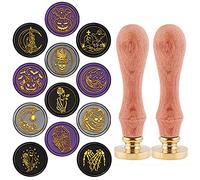 craspire Lot de 12 tampons de Cire à Cacheter pour Halloween 25 mm avec Têtes en Laiton Amovibles Rétro avec 2 poignées en Bois pour Enveloppes D'Invitations de Mariage Squelette en Toile D'Araignée