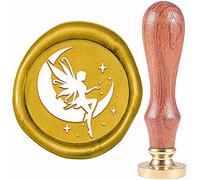craspire Lunar Wax Seal Stamp Timbres de Cire à Cacheter Féeriques 20mm Tête de Tampon en Laiton Amovible Rétro Vintage avec Manche en Bois pour Les Invitations de Mariage Halloween Noël