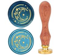 craspire Lune Cire Sceau Timbre Cire à Cacheter Timbres Étoile 25mm Rétro Manche en Palissandre Tête en Laiton Amovible pour Invitations de Mariage Enveloppes Halloween Noël Thanksgiving Emballage