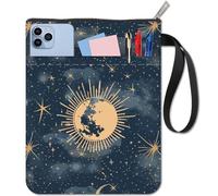craspire Lune Livre Sleeve avec Fermeture éclair Couverture de Livre avec Poche Avant supplémentaire Céleste Soleil Étoiles Motif Notebook Wraps Livre de Poche Pochette pour la Protection des manuels