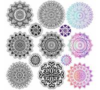 craspire Mandala Fleurs Clear Timbres Floral réutilisable en Caoutchouc Boho Lotus Transparent Vintage Fond Cachet pour Journaling Carte Faire décor DIY Scrapbooking Album Fournitures Artisanat