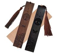 craspire Marque-Page en Bois 2 Couleurs Arbre de Vie Gravé Marque-Page Cadeaux Papillon Signets avec Pendentif Gland pour Les Amateurs de Livres Enseignants Étudiants