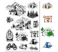 CRASPIRE Montagne Camping Tampon en Caoutchouc Transparent Vintage Forêt Tente Rétro Transparent Silicone Joints Tampon pour Journaling Card Making DIY Scrapbooking Handmade Photo Album Notebook Decor
