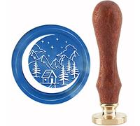 craspire Mountain Wax Seal Stamp Tree Vintage Sealing Wax Stamps Moon Star Clouds 30mm Tête en Laiton Amovible avec Manche en Bois pour Invitations Emballage Cadeau