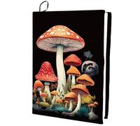 craspire Mushroom Couverture de Livre Extensible Couverture Noire Lavable réutilisable Grande Pochette de Livre en Nylon Protecteur de Livre enveloppes de Cahier élastiques pour 9x11in Livres