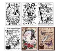 craspire Palette Papillon Libellule Tampons en Caoutchouc Transparent Réutilisable Vintage Silicone Transparent Joints Tampon pour Journaling Card Making Friends DIY Scrapbooking Photo Frame