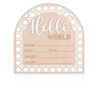 craspire Panneau D'Annonce de Bébé 5.5,(5) cm en Bois pour Photo de Bébé Hello World Welcome Panneau D'Annonce de Naissance Plaque Nominative pour Fille et Garçon Accessoire Photo pour Fête Prénatale