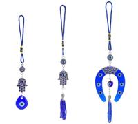 craspire Pendentif Porte Bonheur Œil Bleu en Verre avec Pompon et Main de Hamsa Orné d'une Cordelette pour Voiture Rétroviseur Décoration Perlée Accessoire Cadeau pour Fenêtre Porte Mur Cadre