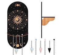 craspire Petite Étagère en Cristal Soleil Noir Présentoir Phase de la Lune Pendule Support Magique en Bois Suspendu Rustique Support en Cristal avec 3 Pièces Pierres Naturelles pour la Décoration