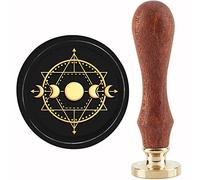 craspire Phase de Lune Sceau de Cire Tampon Cercle Magique Sceaux de Cachet en Cuivre Tête de Timbre en Laiton Amovible Rétro avec Manche en Bois pour Lettre Invitation Enveloppe Cartes Cadeau Cartes