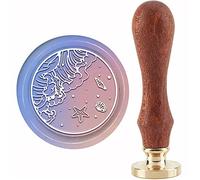 craspire Plages Sceau de Cire Coquillages Tampons de Cire à Cacheter Étoile de Mer 30mm Rétro Vintage Tête de Timbre Amovible en Laiton avec Manche en Bois pour Cartes D'Invitations Emballage Cadeau