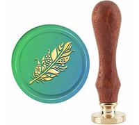 craspire Plume Mandatura Sceau de Cire Tampon en Laiton Cachets Têtes de Remplacement 30mm avec Manche en Bois Vintage pour DIY Enveloppes Lettre Invitations Carte Mariage Anniversaire Décoration de