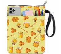 craspire Pochette de Livre d’Abeille Couverture de Livre Jaune Tissu Lavable Animal Abeilles Livres de Miel carnet Sac de Poche protecteurs avec Fermeture éclair et Poche supplémentaire