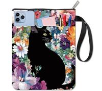 craspire Pochette de Livre en Tissu Imperméable et Lavable avec Motif de Chat Noir et Motif Floral avec Fermeture Éclair et Poche Avant Idéale pour Un Anniversaire Une Remise de Diplôme