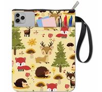 CRASPIRE Pochette de Livre Forestière avec Fermeture Éclair et Pochette Supplémentaire en Tissu Rectangulaire Hérisson Renard Cerf Animal Couverture Rigide Lavable Pochette de Sac pour Livre de Poche