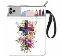 CRASPIRE Pochette de Protection pour Livre avec Fermeture Éclair et Pochette Supplémentaire Rectangulaire en Tissu Coloré à Fleurs Croisées Lavable pour Livre de Poche Pochette en Tissu Lavable
